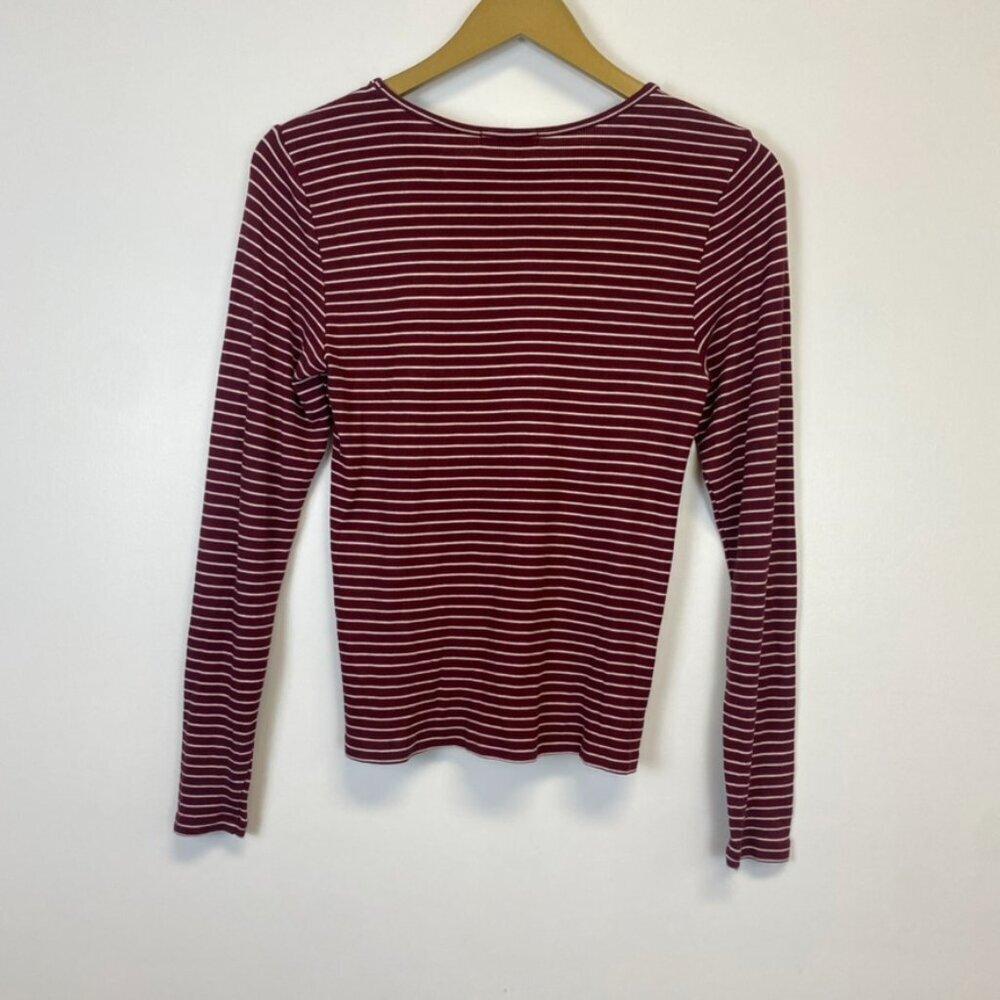 Marine Layer Maroon and White Striped Ribbed Stretch Long Sleeve Top - Picture 7 of 8